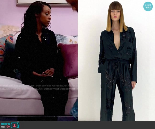 Zara Embroidered Shirt with Sequins worn by Karen Mott (Ebony Obsidian) on Tyler Perrys Sistas