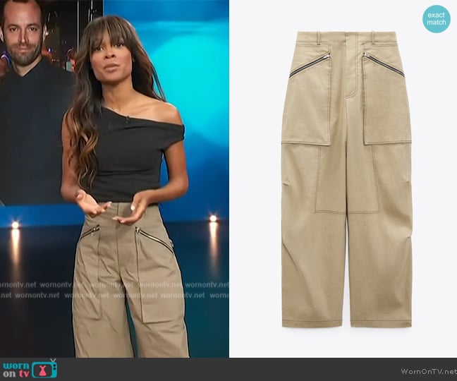 Zara Topstiched Zippered Pants worn by Zuri Hall on Access Hollywood