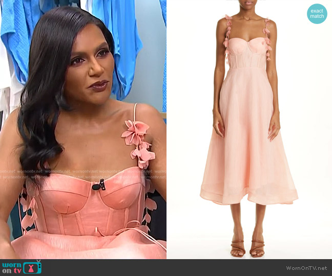 Zimmermann Wonderland Linen & Silk Corset Dress worn by Mindy Kaling on E! News