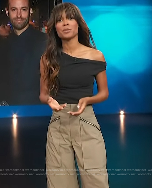 Zuri’s khaki pants with zip pockets on Access Hollywood