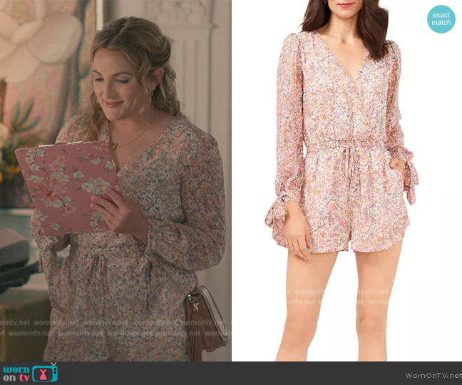 1.State Long Sleeve Tie Wrist Cross Front Romper worn by Noreen Fitzgibbons (Jamie Lynn Spears) on Sweet Magnolias