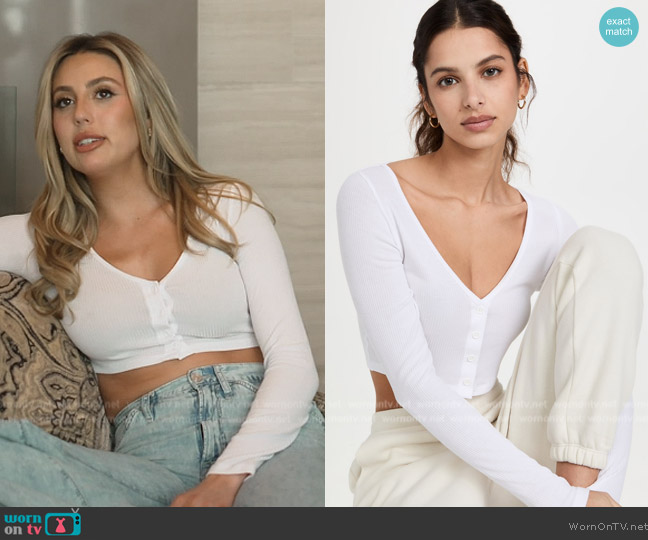 Alo Whisper Modal Blend Crop Cardigan worn by Sophia Stallone on The Family Stallone