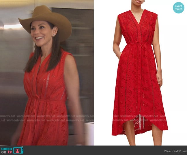 All Saints Tate Eyelet Midi Dress worn by Heather Dubrow on The Real Housewives of Orange County