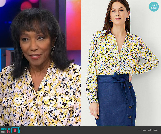 Ann Taylor Floral Camp Shirt worn by Rehema Ellis on NBC News Daily