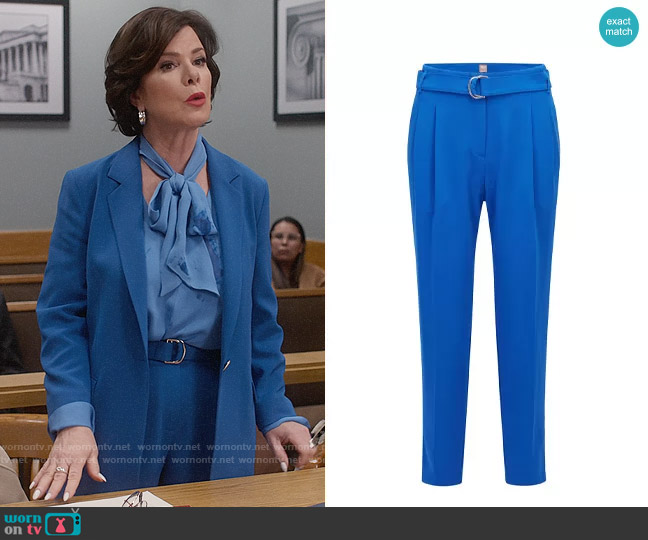 BOSS Regular Fit Crepe Trousers with Paper Bag Waist worn by Margaret Wright (Marcia Gay Harden) on So Help Me Todd