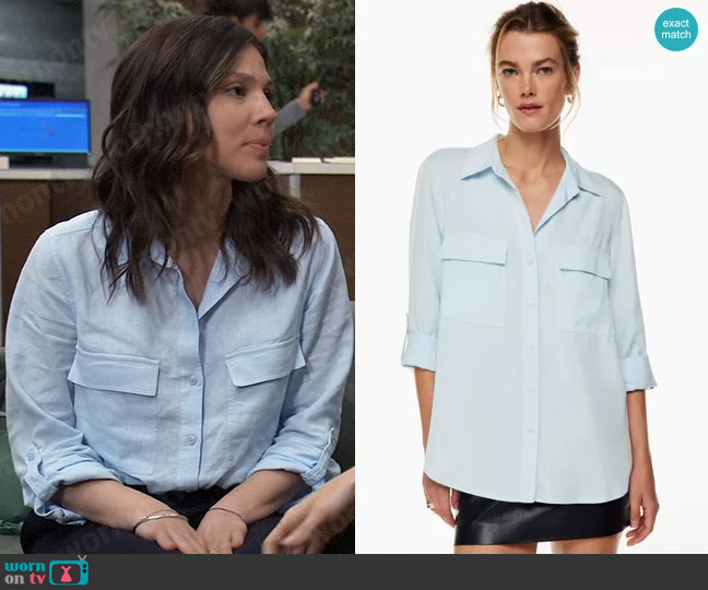 Babaton Utility Shirt in Classic Light Blue worn by Kristina Corinthos-Davis (Kate Mansi) on General Hospital