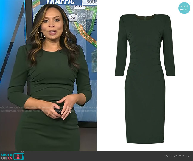 Badgley Mischka Whisker Seam Sheath Dress in Olive Green worn by Adelle Caballero on Today