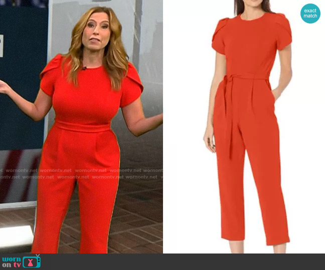 Calvin Klein Cropped Jumpsuit With Tulip Sleeve worn by Stephanie Abrams on CBS Mornings
