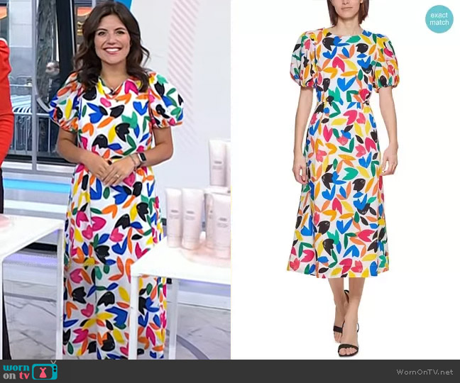 Calvin Klein Printed Puff-Sleeve Dress worn by Adrianna Barrionuevo Brach on Today