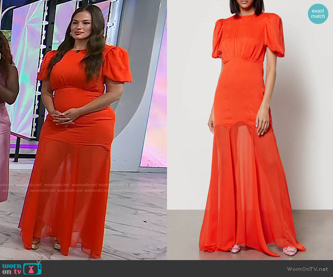 De La Vali Agua Puff-Sleeve Chiffon Maxi Dress worn by Ashley Graham on Today