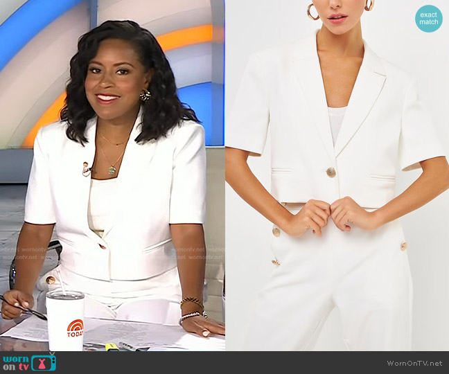 Endless Rose Cropped Short Sleeve Blazer in Ivory worn by Sheinelle Jones on Today