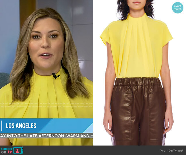 Tibi Esme Crepe Shirred High-Neck Top worn by Erin McLaughlin on Today