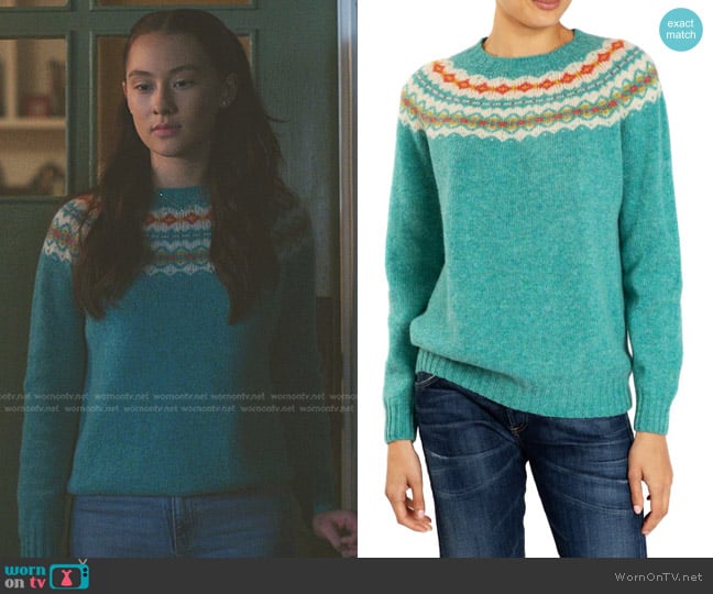 Marilyn Moore Faye Scottish Fair Isle sweater worn by Belly Conklin (Lola Tung) on The Summer I Turned Pretty