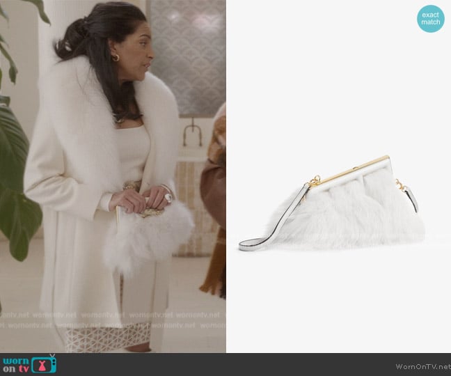 Fendi First Small White Fox Fur Bag worn by Seema Patel (Sarita Choudhury) on And Just Like That