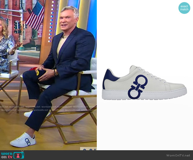 Ferragamo Gancini Textured Leather Sneakers worn by Sam Champion on Good Morning America