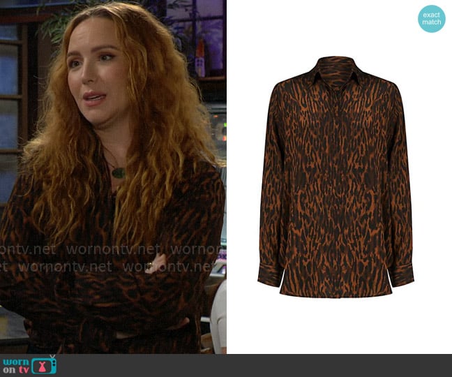 Halston Zora Leopard Shirt worn by Mariah Copeland (Camryn Grimes) on The Young and the Restless