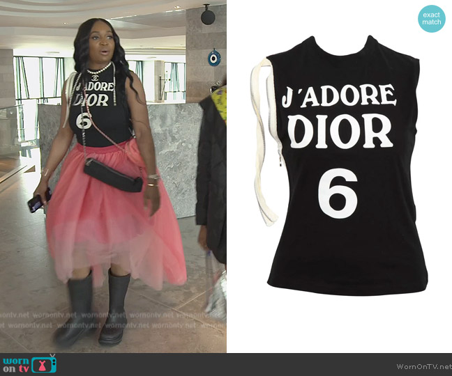 Dior J'Adore Print Top worn by Marlo Hampton on The Real Housewives of Atlanta