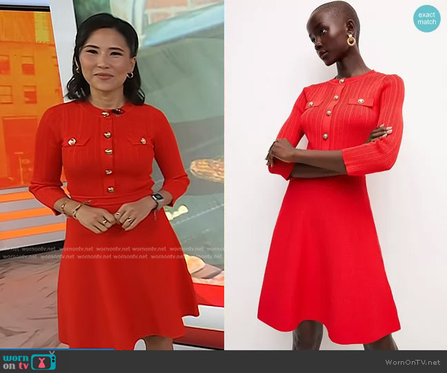 Karen Millen Military Trim Knitted Skater Mini Dress worn by Vicky Nguyen on Today