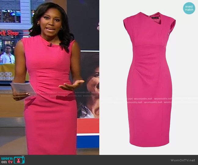 Karen Millen Structured Crepe Asymmetric Tuck Detail Dress worn by Rachel Scott on Good Morning America