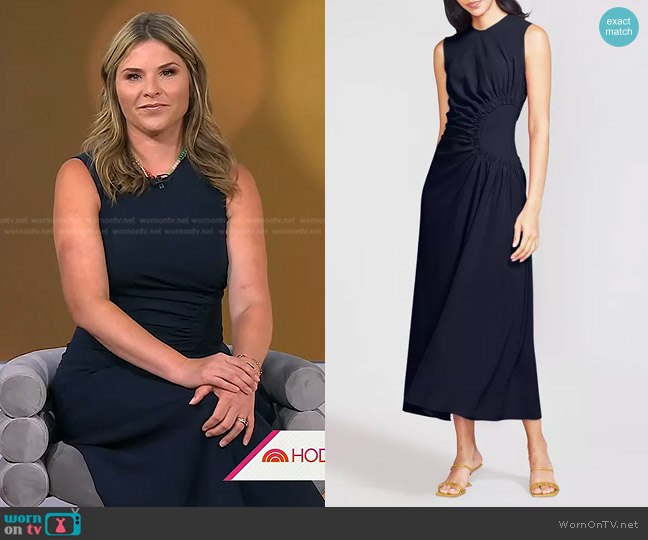 Lela Rose Ruchd Sleeveless Midi Dress worn by Jenna Bush Hager on Today
