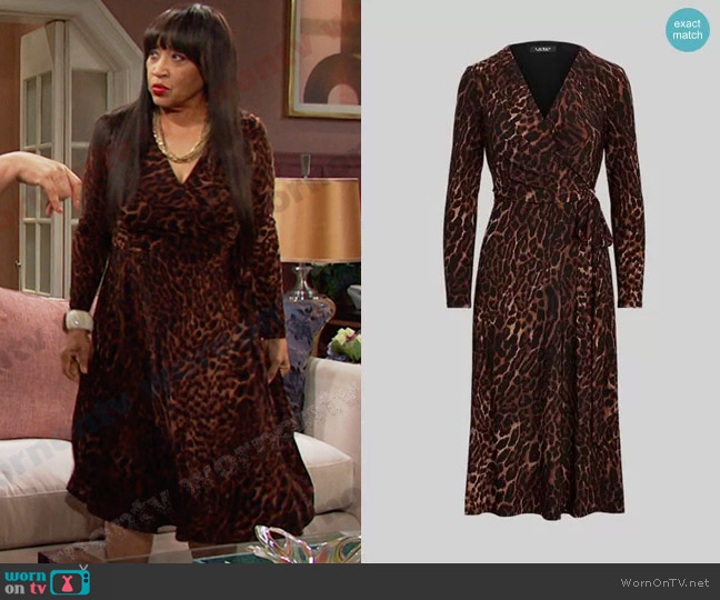 LAUREN Ralph Lauren Leopard Print Wrap Dress worn by Paulina Price (Jackée Harry) on Days of our Lives