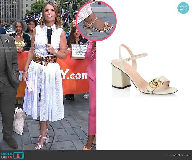 Gucci Marmont GG Ankle-Strap Sandals worn by Savannah Guthrie on Today