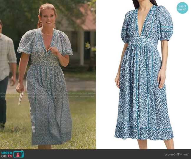 Poupette St Barth Reine Floral Puff-Sleeve Dress worn by Maddie Townsend (JoAnna Garcia Swisher) on Sweet Magnolias
