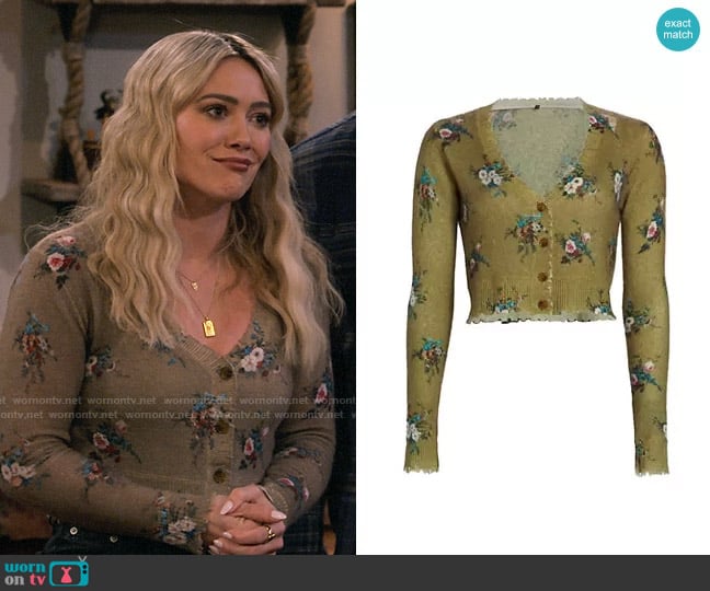 R13 Floral Cashmere Baby Cardigan worn by Sophie (Hilary Duff) on How I Met Your Father