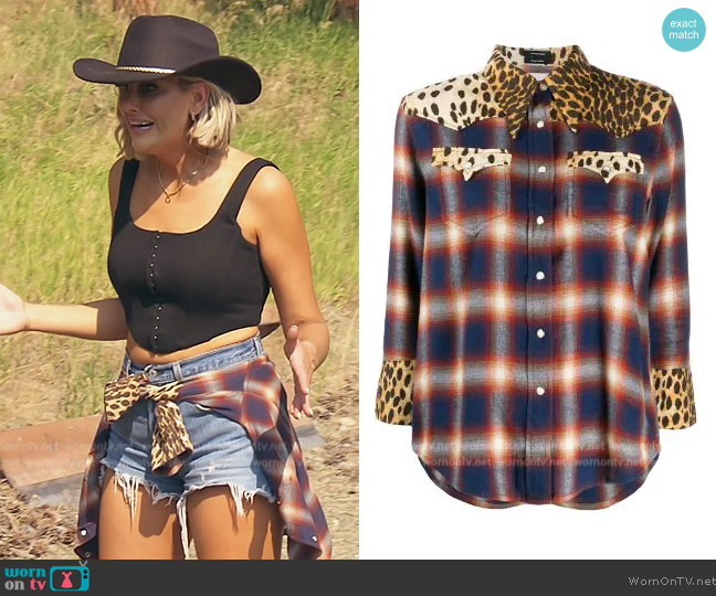 R13 Mixed print western shirt worn by Gina Kirschenheiter on The Real Housewives of Orange County