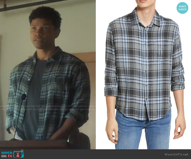 Rails Lennox Shirt in Dark Water Melange worn by Ned (Tunji Kasim) on Nancy Drew