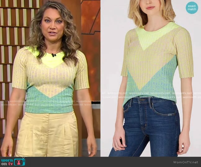 525 America Ribbed Knit Neon Chevron Top worn by Ginger Zee on Good Morning America