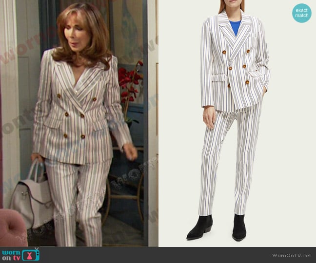 Scotch & Soda Double-Breasted Striped Blazer worn by Kate Roberts (Lauren Koslow) on Days of our Lives