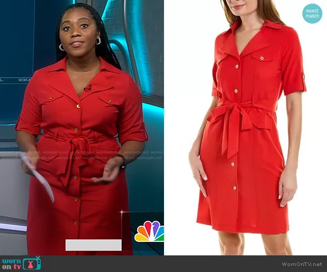 Sharagano Stretch Sharkskin Dress worn by Kay Angrum on NBC News Daily