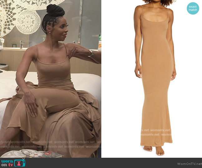 Skims Soft Lounge Rib Long Slip Dress worn by Courtney Racquel Rhodes on The Real Housewives of Atlanta