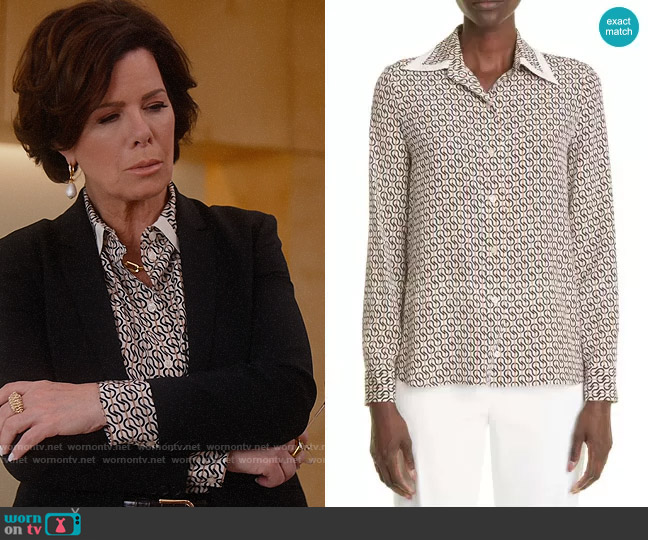 St. John Icon Stripe Silk Crepe de Chine Blouse worn by Margaret Wright (Marcia Gay Harden) on So Help Me Todd