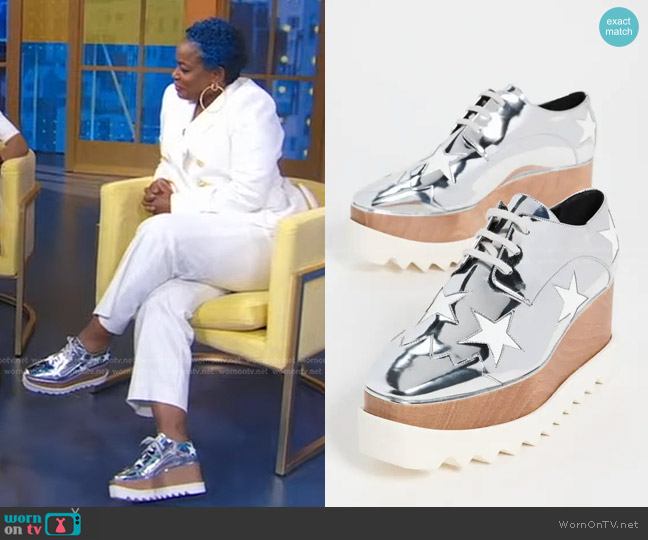 Stella McCartney Elyse Stars Mirror Lace Up Platforms worn by Aunjanue Ellis on Good Morning America