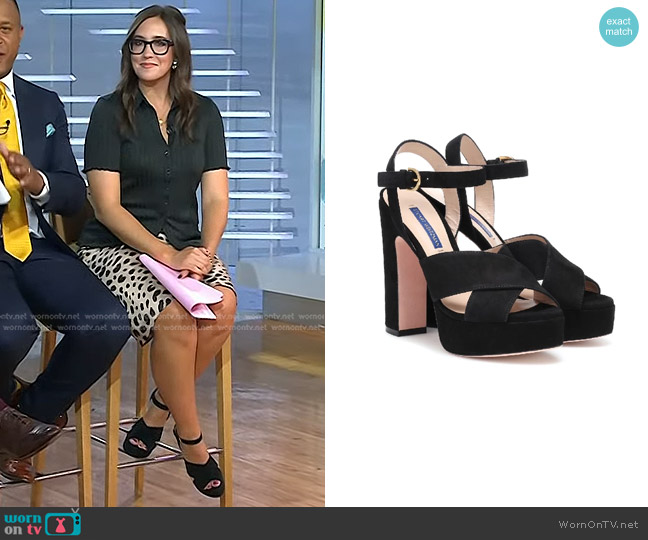 Stuart Weitzman Joni Suede Platform Sandals in Black worn by Savannah Sellers on Today