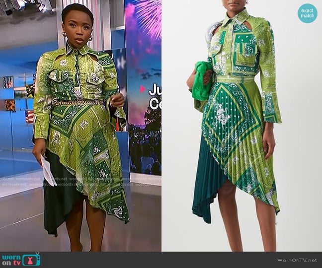 Thebe Magugu Sisterhood Bandana Blouse worn by Zinhle Essamuah on NBC News Daily