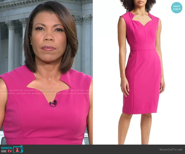 Tahari ASL Star Neck Sheath Dress in Wild Berry worn by Nikole Killion on CBS Evening News