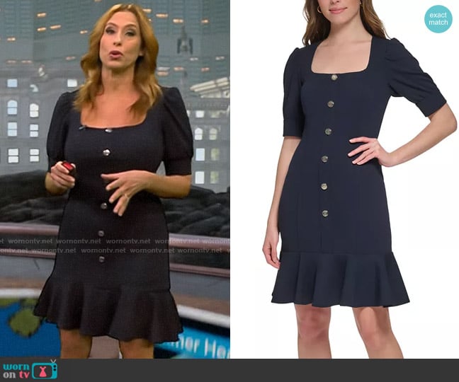 Tommy Hilfiger Square-Neck Buttoned Ruffled-Hem Sheath Dress worn by Stephanie Abrams on CBS Mornings