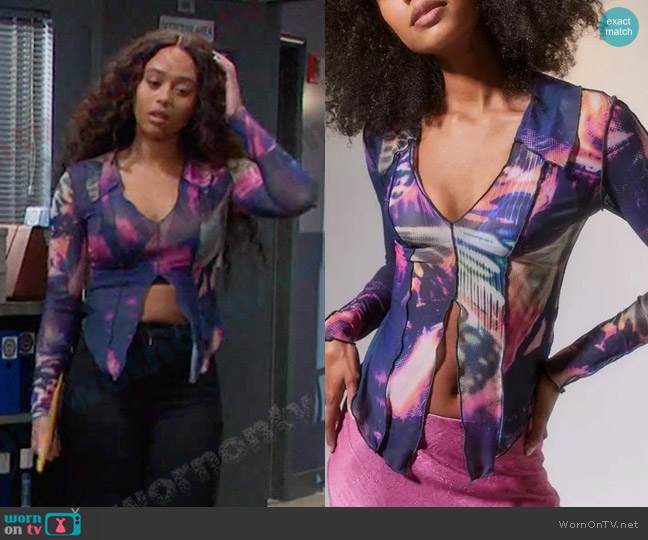 Urban Outfitters Moonlit Sheer Flyaway Top worn by Talia Hunter (Aketra Sevellian) on Days of our Lives