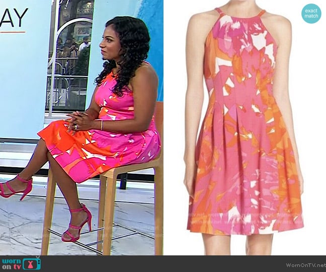 Vince Camuto Orange and Pink Halter Neck Scuba Dress worn by Niro Feliciano on Today