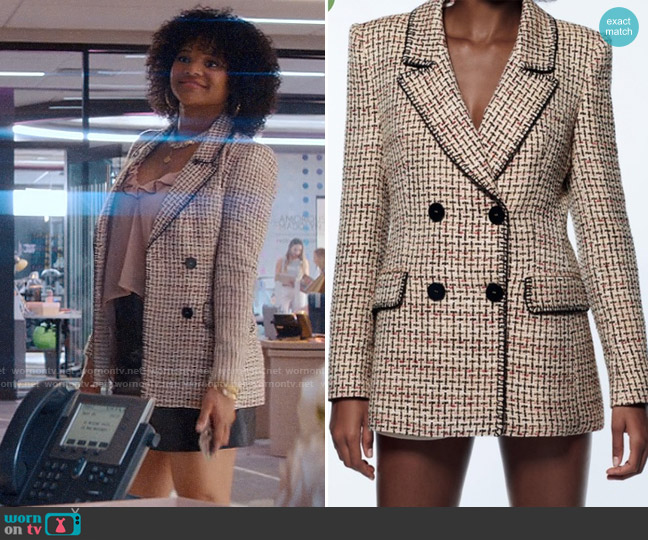 Zara Double Breasted Texture Weave Blazer worn by Venetia Kelaher (Jade Payton) on Glamorous