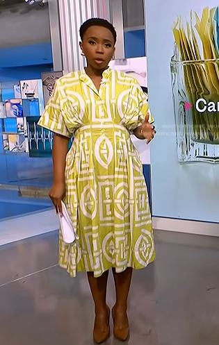Zinhle Essamuah’s yellow print shirtdress on NBC News Daily