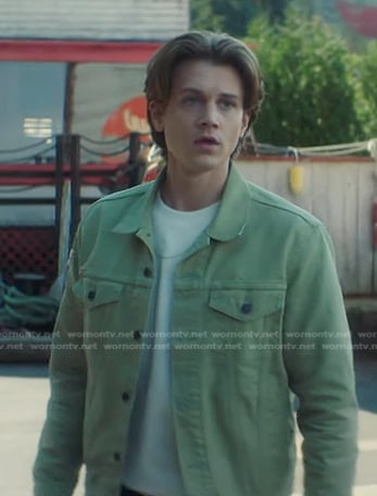 Ace’s mint green denim jacket on Nancy Drew