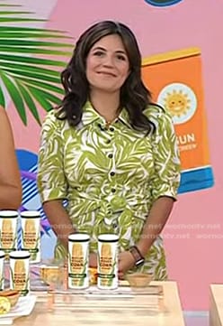 Adrianna’s white and green leaf print dress on Today