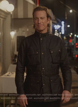 Aidan’s black leather utility jacket on And Just Like That