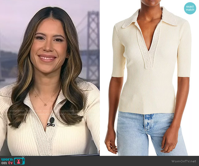 A.L.C. Adrian Knit Top in Oatmilk worn by Deirdre Bosa on NBC News Daily