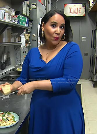Alejandra’s blue cowl neck dress on Today
