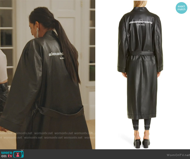 Alexander Wang Lambskin Leather Wrap Coat worn by Jessel Taank on The Real Housewives of New York City